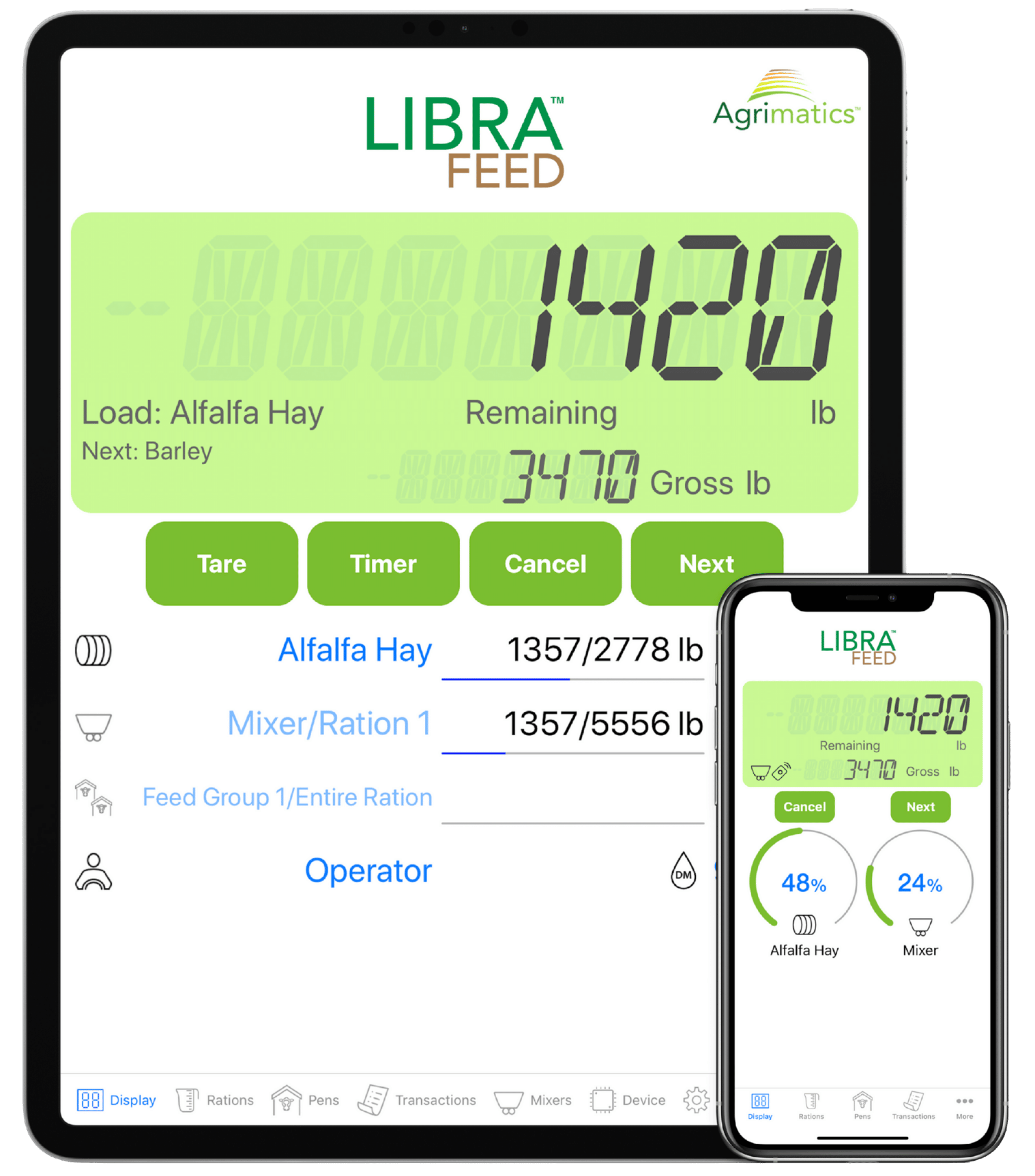 A tablet and phone running the Libra Feed app