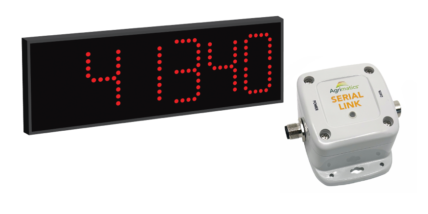 A top-down image of Serial link along with a scoreboard display which shows the live weights in the grain cart being recorded by Libra Cart.